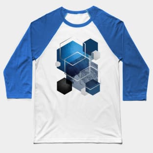 Blue Hexagonal Geometric Baseball T-Shirt